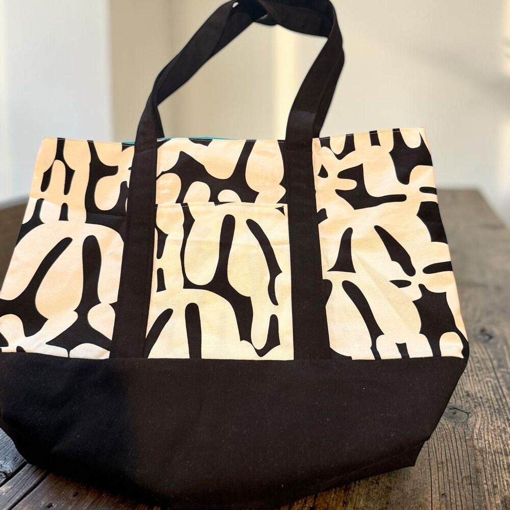 Handcrafted Box Bottom Tote with Contrast Straps & Exterior Pockets